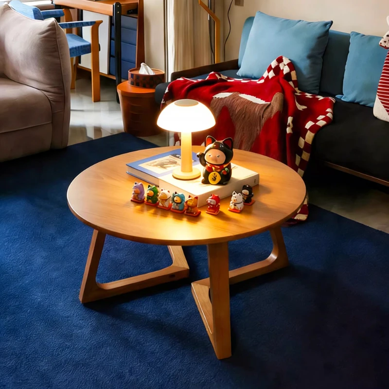 Solid wood coffee table household retro style living room sofa side small apartment round balcony bay window low table
