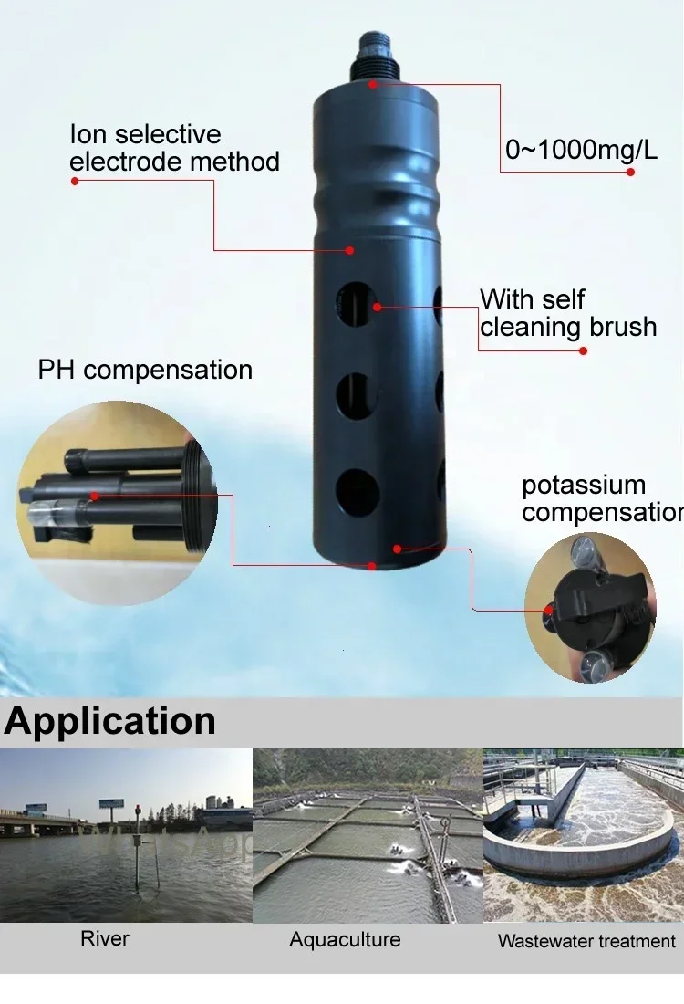 Pollution Automatically Compensate With PH And Temperature In Water Online NH4-N Ammonia Nitrogen Sensor
