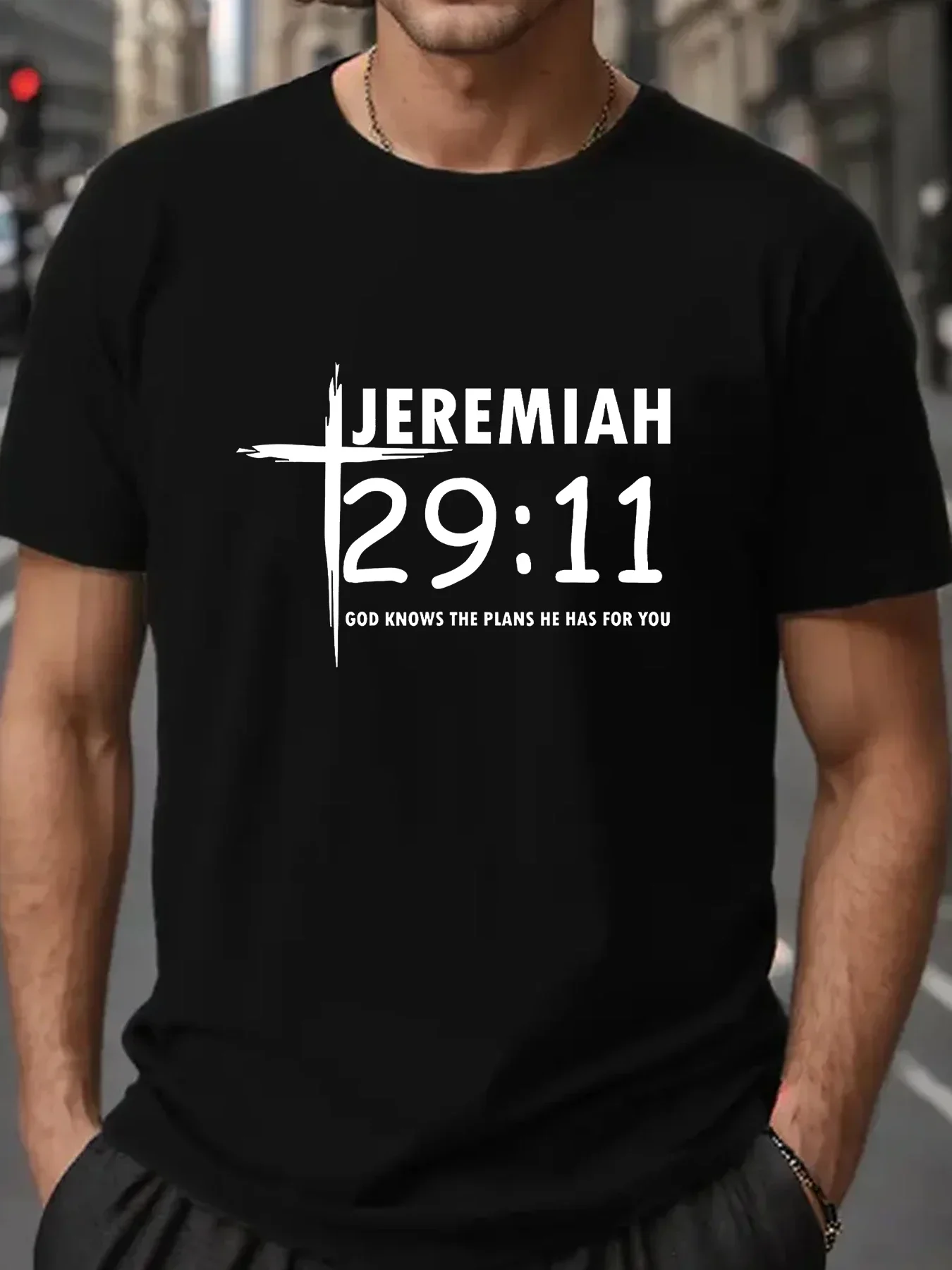 Men's T-shirt Man Cotton Print Tee Tops Fashion Clothing  Christian Jeremiah 29:11 Bible Verse design on Men's T-Shirt  harajuku