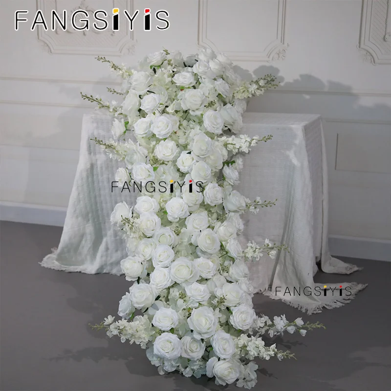 الاصطناعي الأحمر/الأبيض روز دلفينيوم زهرة صف عداء الزفاف خلفية ديكور الأزهار ترتيب الدعائم الطرف الجدول محور