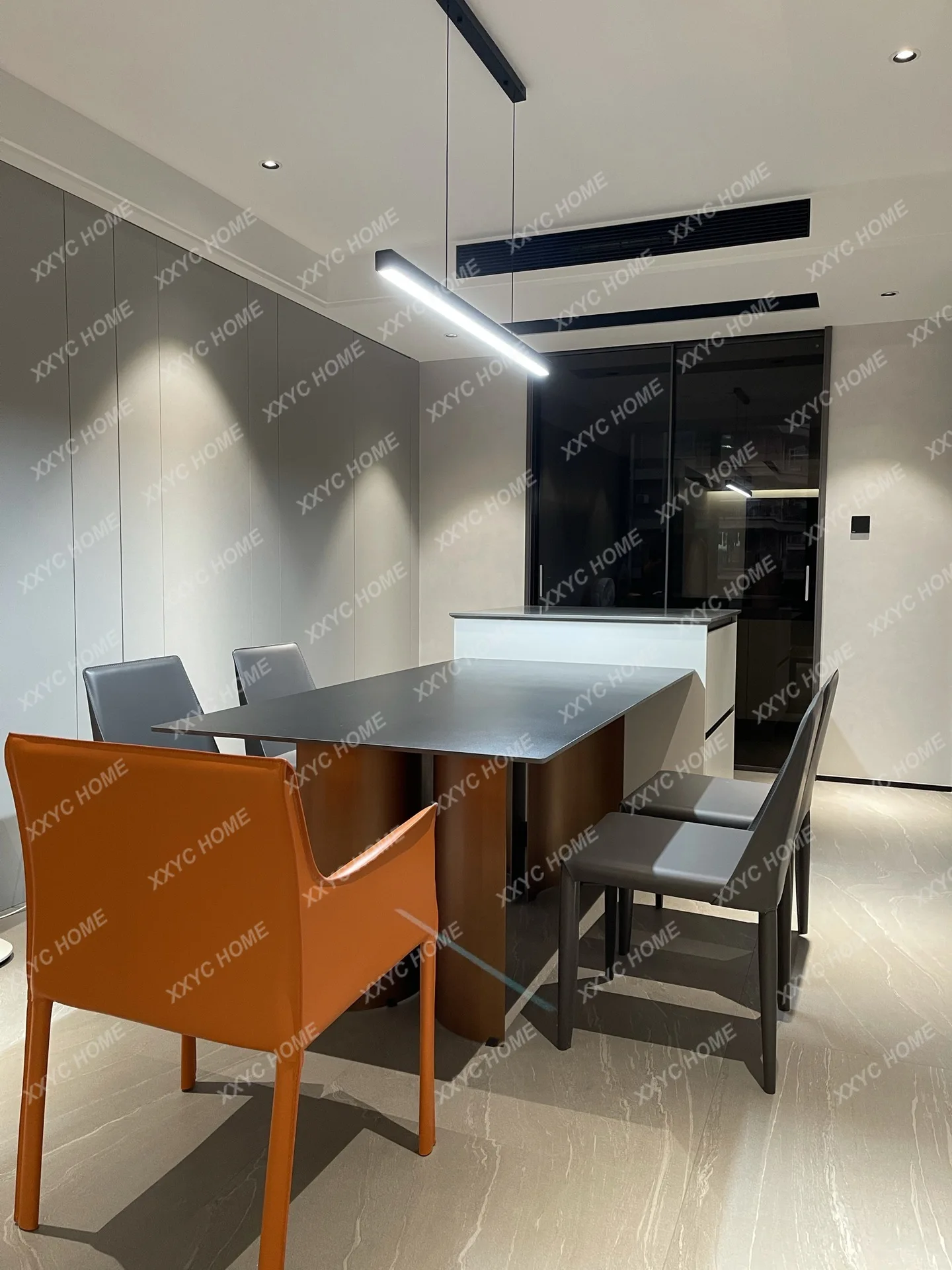 

M Minimalist Deli Feng rock slab dining table new rectangular modern light luxury high-end dining table