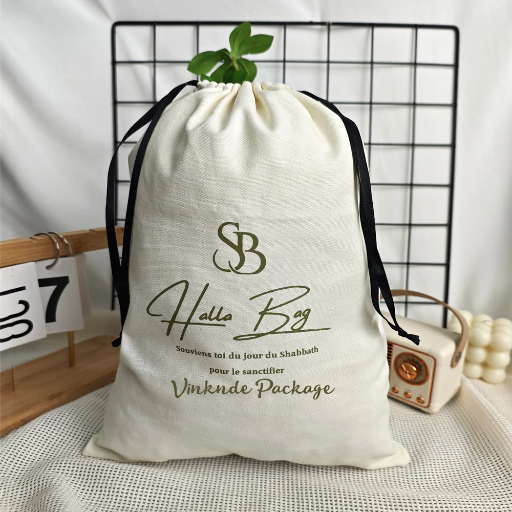 

50Pack 30x40cm Large Beige Cotton Dust Bag Custom Logo Clothes Jewelry Cosmetic Perfume Packaging Drawstring Linen Storage Pouch