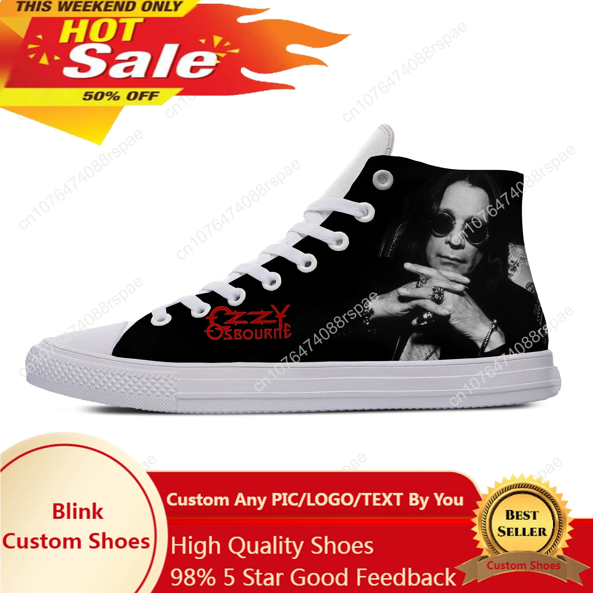 OSUNUNUNUNTHY-Baskets montantes respirantes pour hommes et femmes, chaussures de gril décontractées, impression 3D, chanteur de rock, chaud, cool, mode, Ozzy