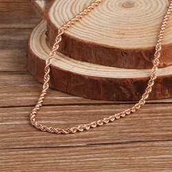 Real 18K Gold Rope Chain Necklace For Women 16