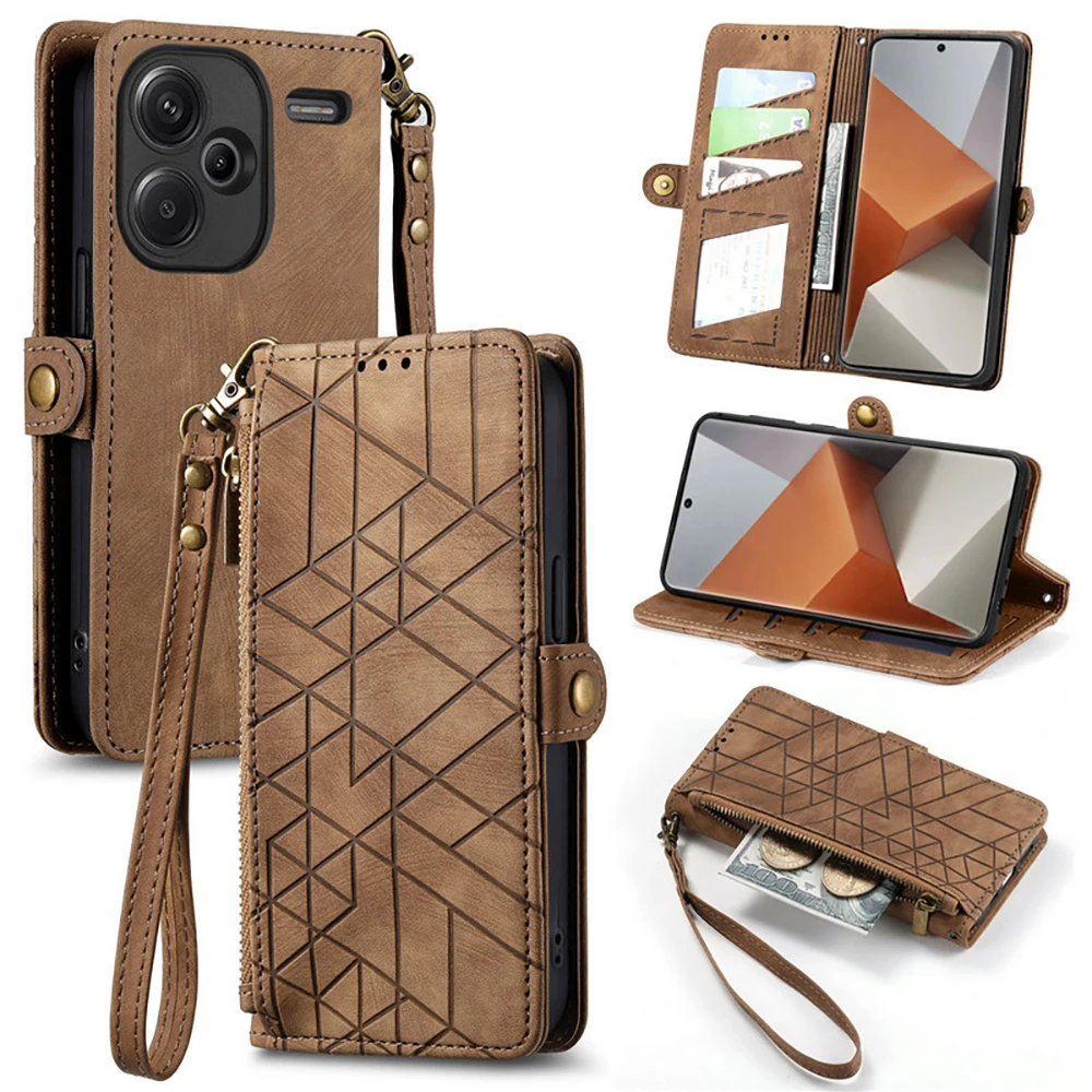 For Xiaomi Redmi Note 13 Pro Plus 5G Zipper Wallet Leather Cover For Redmi Note 13 Pro 13C 13R A3 Turbo3 Case Note13 Pro 4G Etui