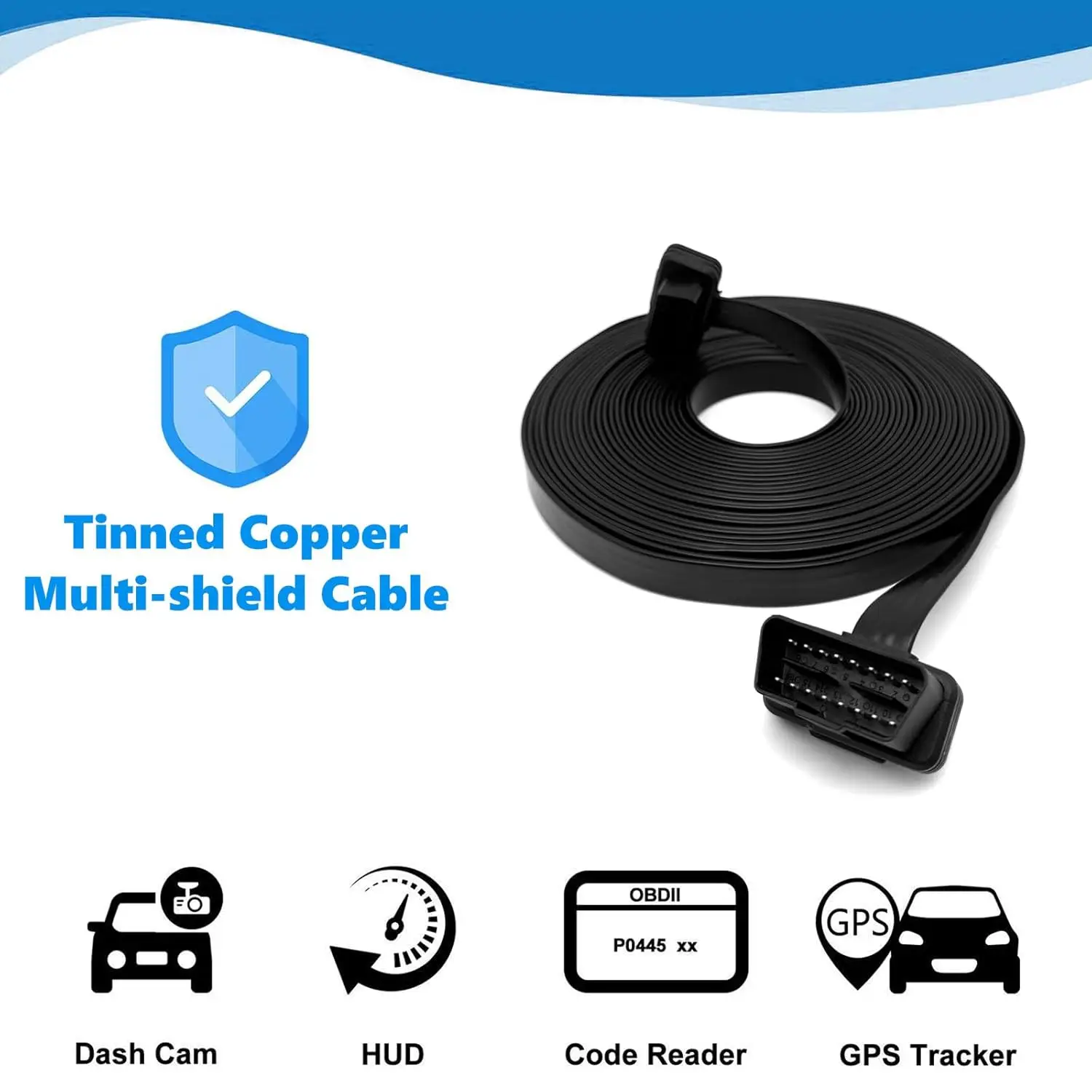 33ft/10m OBD2 Extension Cable Low Profile Male to Female for GPS, Scanner, Code Reader