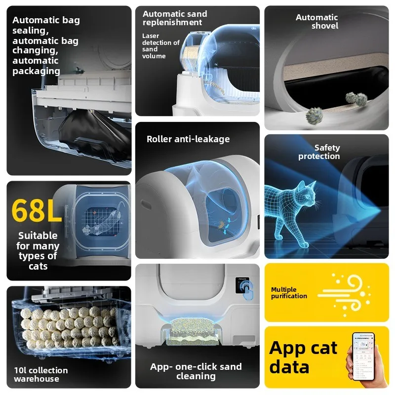 Electric cat litter box, fully automatic cleaning of smart cat toilet, deodorant, fully enclosed and splash-proof