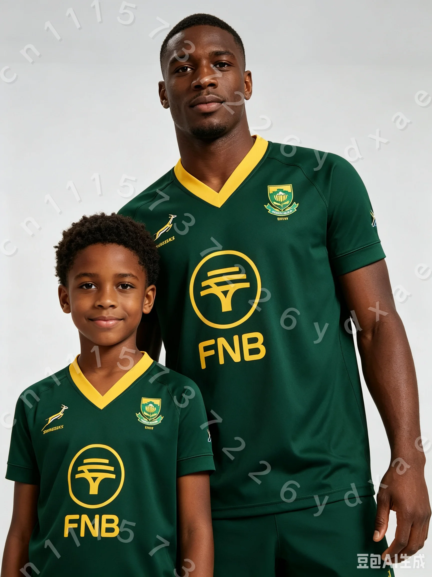Camiseta Deportiva de Manga Corta Transpirable con Cuello en V, Diseño de la Selección Nacional de Rugby de Sudáfrica, Color Blanco y Verde, con Emblema y Logotipo Estampados, para Padres e Hijos