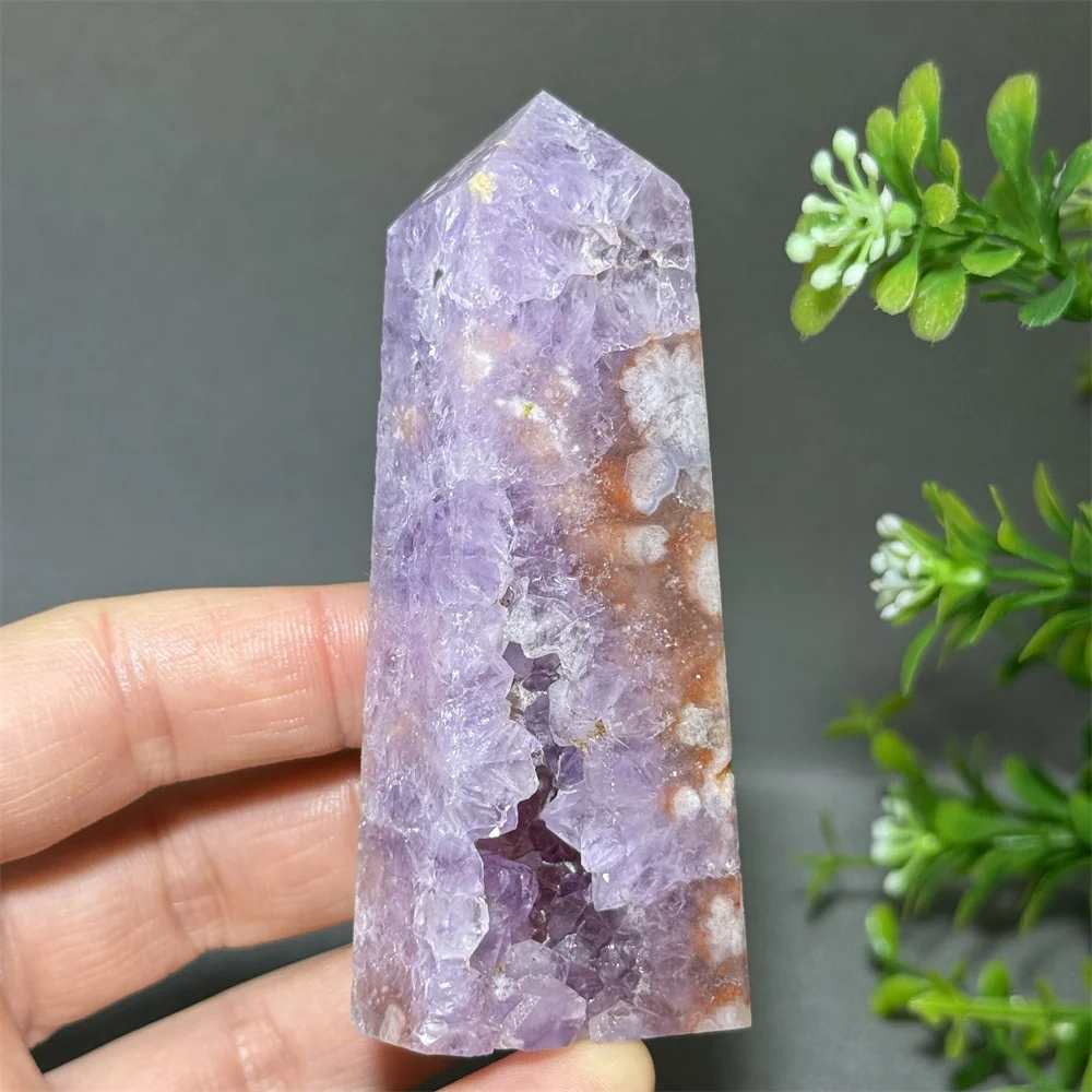 Natural High-Quality Pink Amethyst Flower Agate Crystal Cave Tower Home Room Decoration Gift Meditation Therapy Prayer Aura