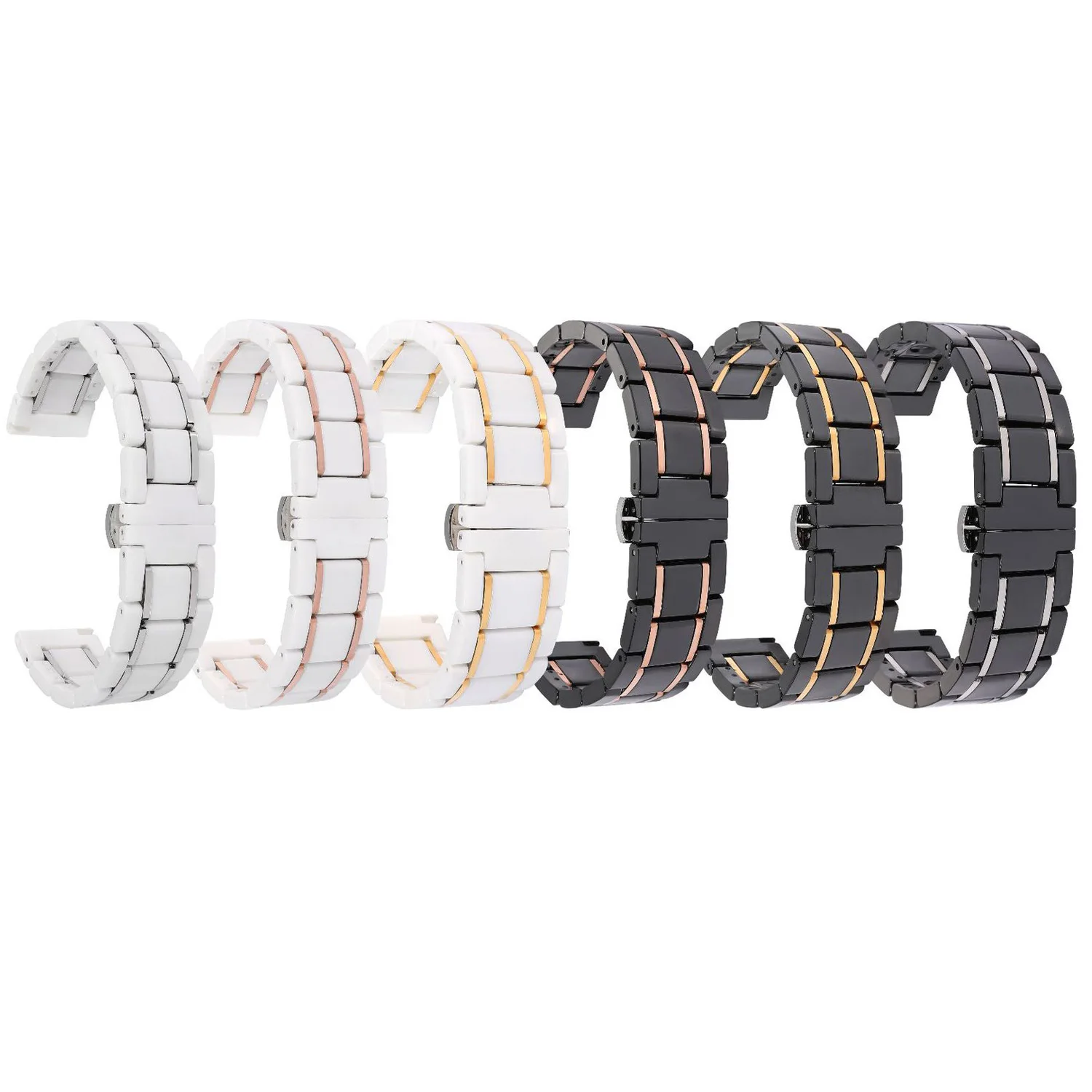 20mm 22mm Universal Stainless Steel Ceramics Watch Band Men Women Watch Strap Butterfly Buckle White Black Ceramic Bracelets