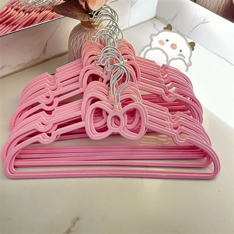 Sanrio Cartoon Clothes Drying Rack Hello Kitty Girl Pink Bow Plastic Clothes Support Student Dormitory Non-slip Clothes Hanger