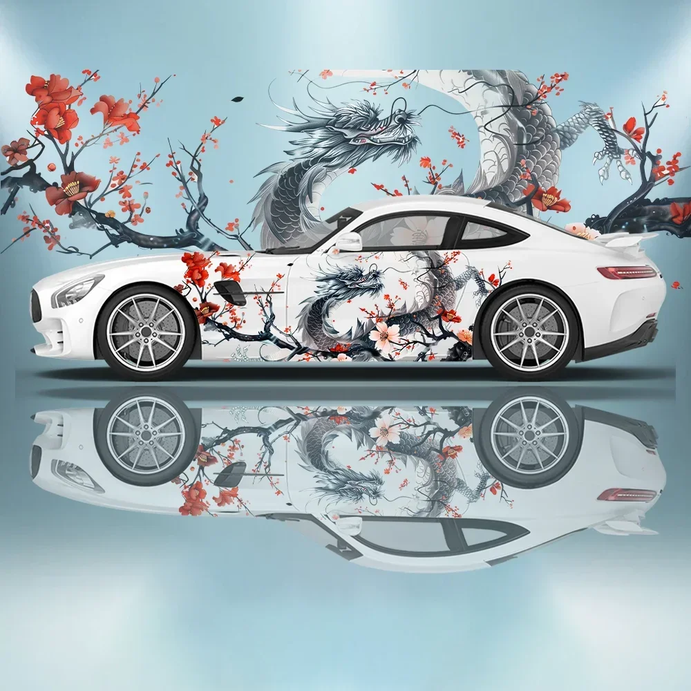 

Дракон, цветок, ветка, меч, автомобильные виниловые наклейки, самоклеящаяся наклейка из ПВХ, подходит для грузовиков, внедорожников, декор, автоаксессуары, подарок