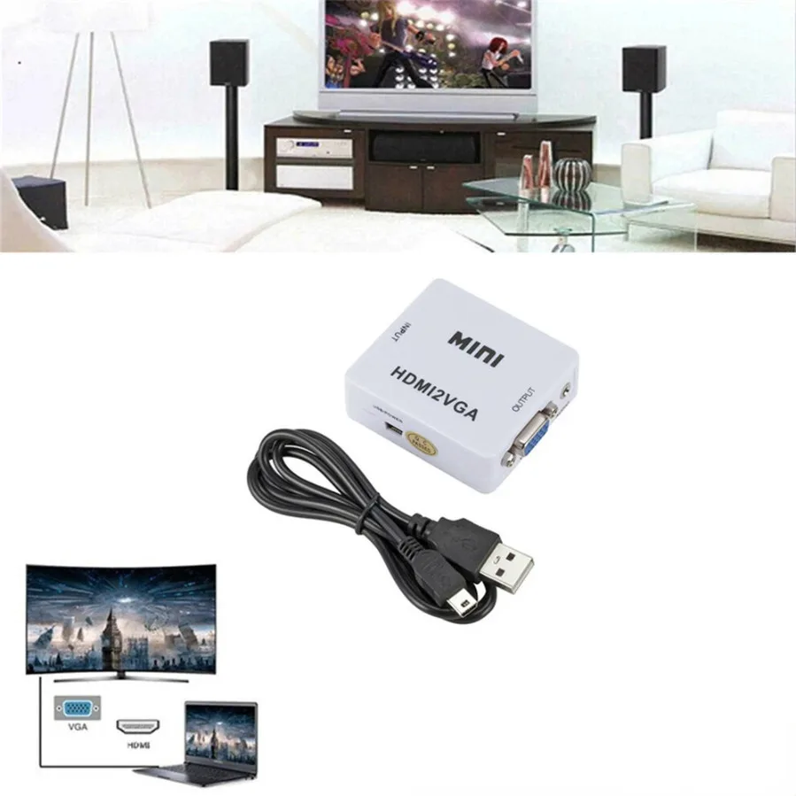 HDMI to VGA Converter With Audio VGA to HDMI Converter HDMI Adapter for Notebook Xbox360 DVD PS3 PC HD 1080P TV Box Projector