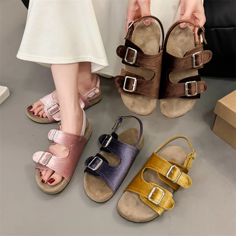 

Summer 2026 New Flats Women's Vintage Casual Comfortable Lightweight Double Buckle Sandals