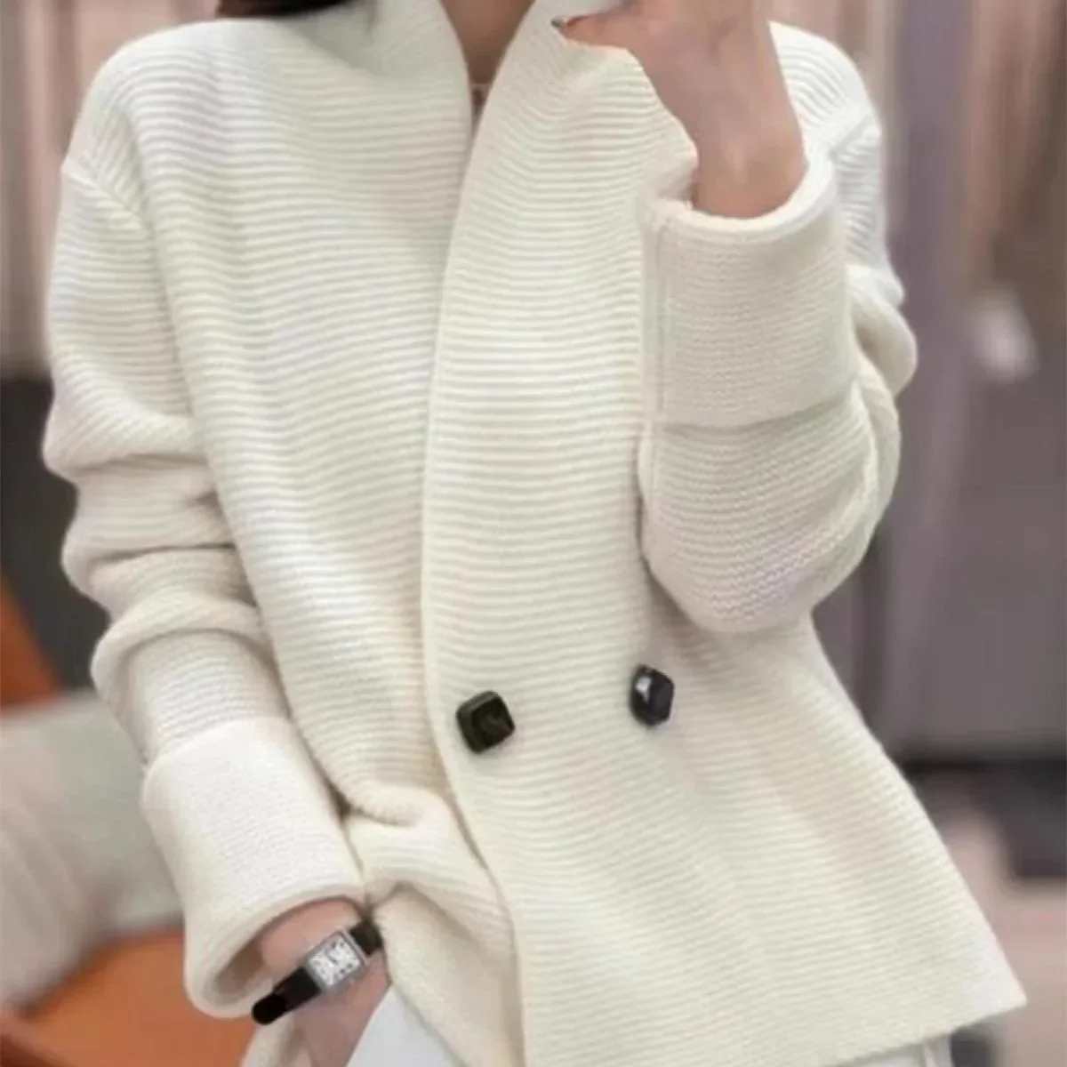 Simple Knit Cardigan Sweater Loose and Lazy Style Mid-length Loose Top Korean Style Spring and Autumn Women Sweater Casual Coats