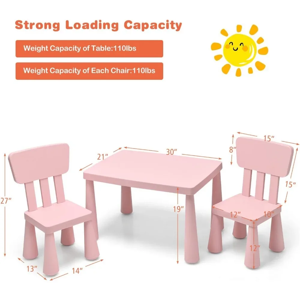 Kids Table and Chair Set For Toddler, 3 Piece Plastic Children Activity Table for Reading, Drawing, Snack Time, Arts Crafts