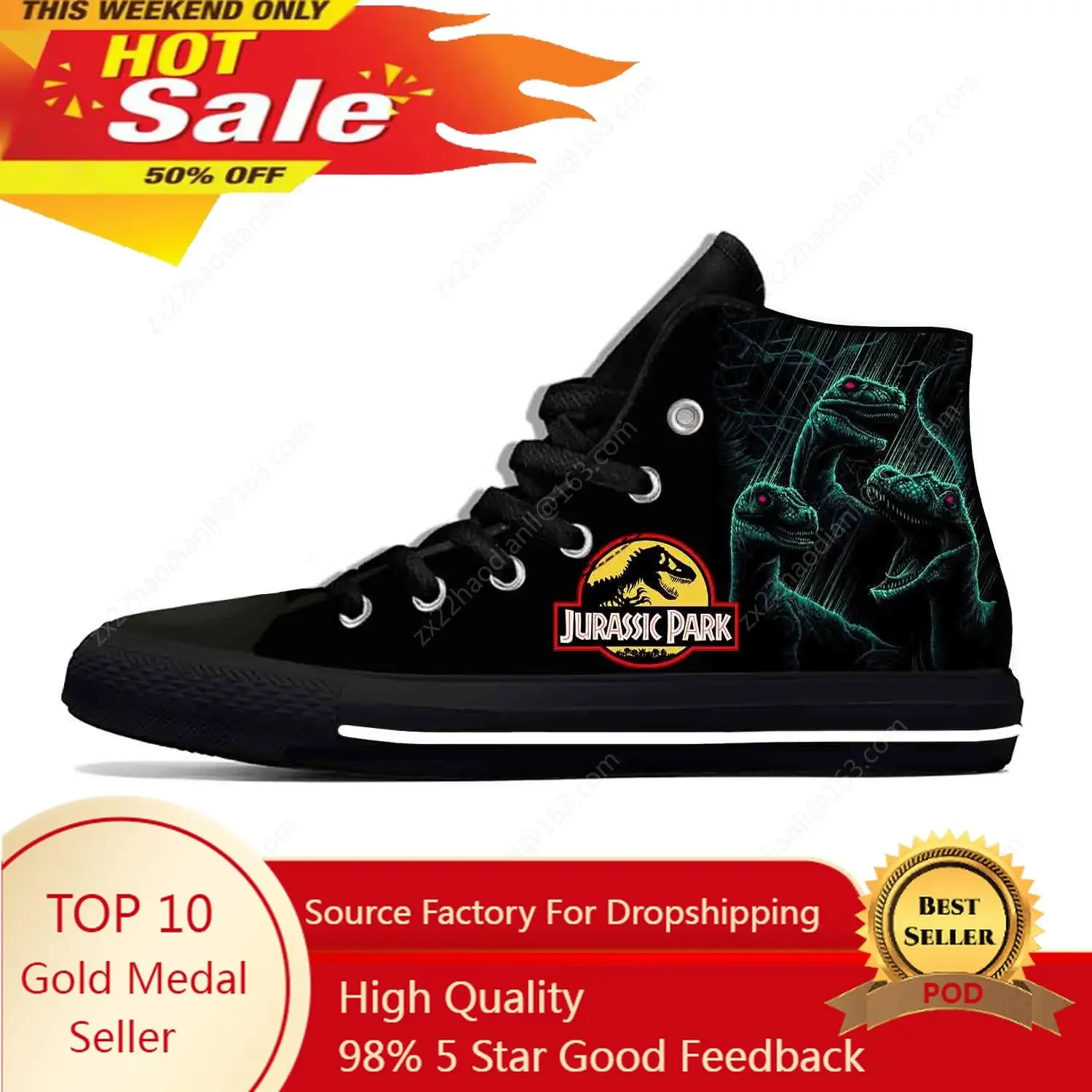 

Jurassic Dinosaur World Park Lightweight Cloth 3D Print Funny Fashion High Top Canvas Shoes Men Women Casual Breathable Sneakers