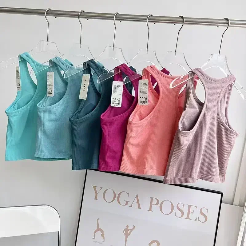 

Женская спортивная майка Lemon EBB Yoga: утягивающий топ-жилет для фитнеса без рукавов, весна-лето, со встроенными чашечками, для тренировок и спортзала