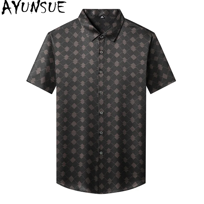 

AYUNSUE High Quality 90.8% Mulberry Silk Shirt for Men Summer 2026 New Fashion Short Sleeve Tops Breathable Casual Mens Shirts