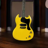Free Shipping Electric Guitar  Yellow SG  Custom Solid 6 Strings Guitar Black Pickguard P90 Dog Ear Upgrade Accessories