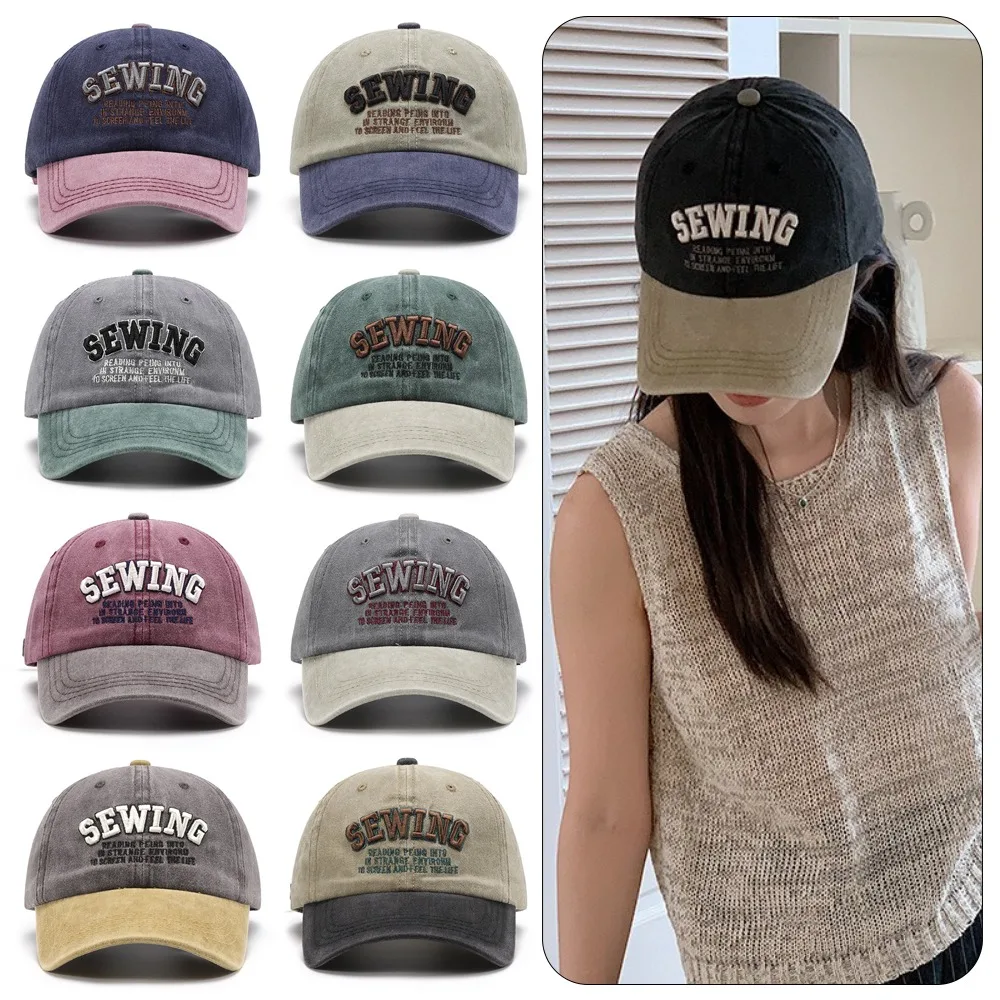 

Versatile Retro Snapback Caps Letter Embroidery Washed Baseball Caps Adjustable Dad Hat Unisex
