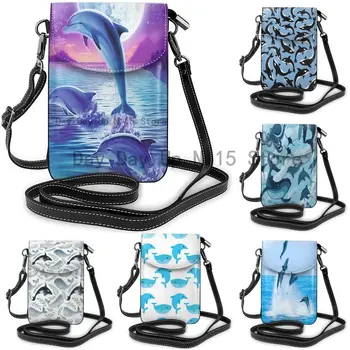 Paarse Dolfijnen Portemonnee Houder Kleine Tas Duurzaam Pu Lederen Paspoort Portemonnee Met Riem Voor Buiten Reizen