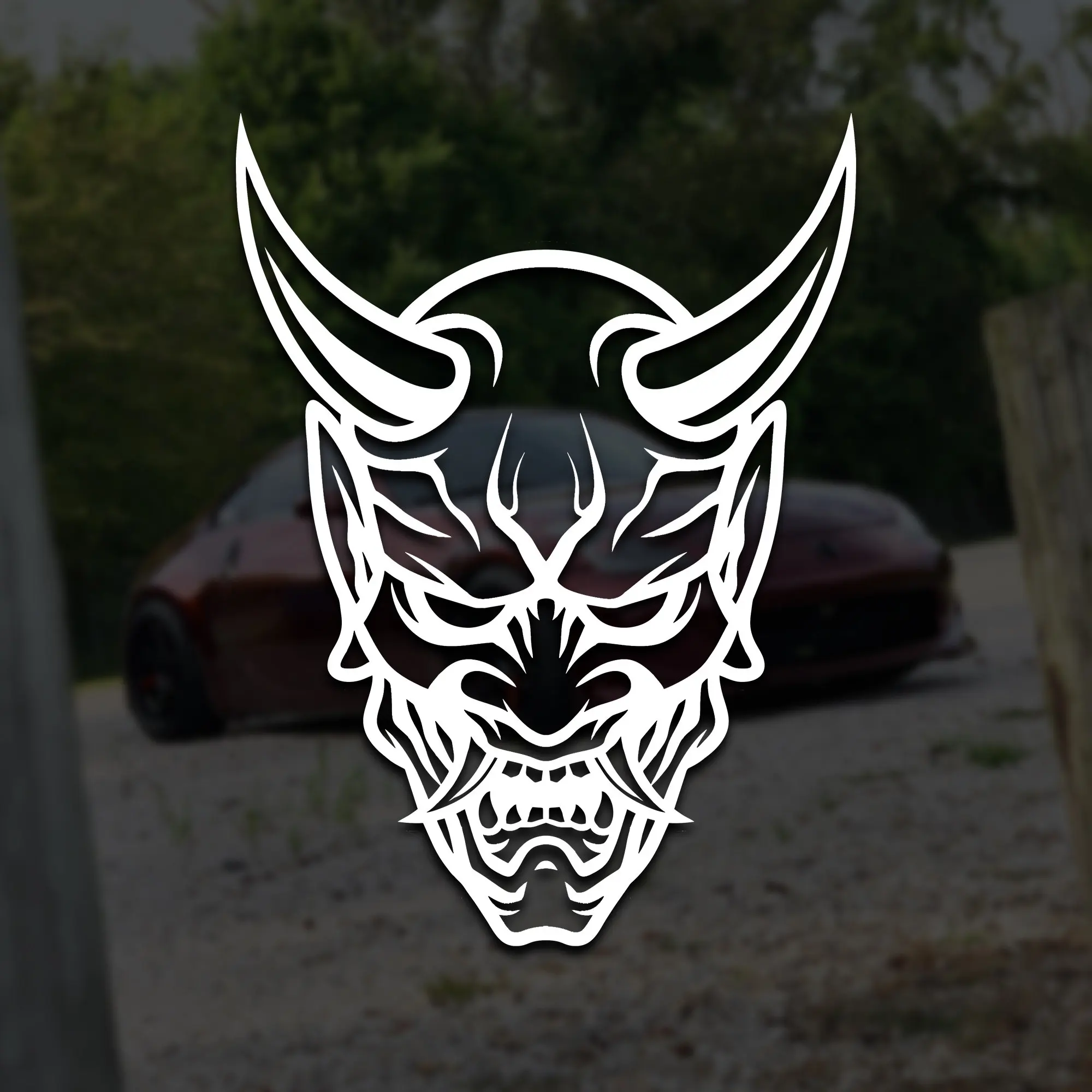 

Виниловая наклейка JDM Oni Mask с японским текстом, баннер, выхлопная труба, ниндзя, уличные гонки, турбо, забавная наклейка для дрифт-кара, декор для экстерьера автомобиля