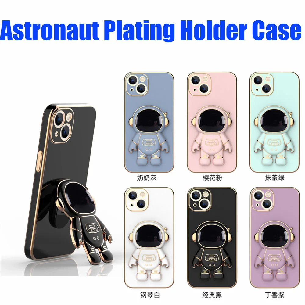 

50pcs Astronaut Plating Stand Holder Phone Case for iPhone 13 Pro Max 12 Mini 11 XS Max X XR 6 6S 7 8 Plus SE 2020 Square Cover