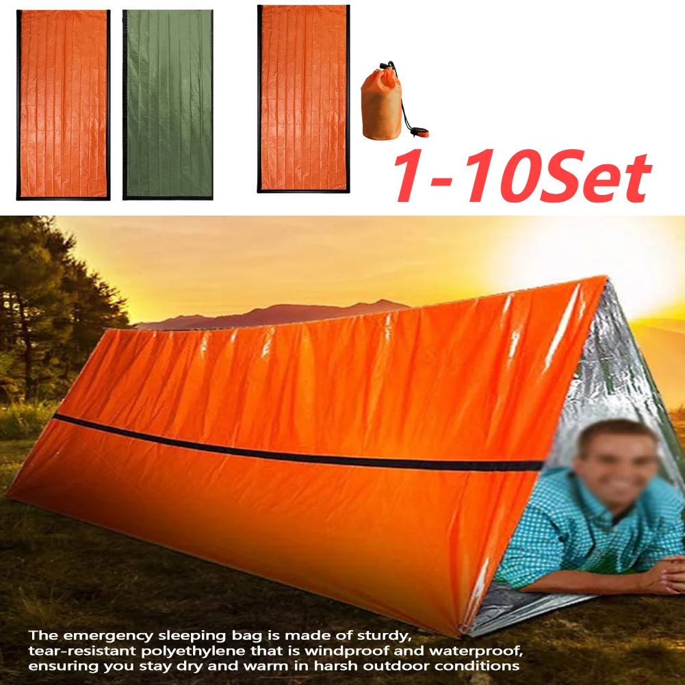 1-10Set Portable Waterproof Emergency Survival Sleeping Bag Outdoor Camping Gear Thermal Sack First Aid Rescue Kit Mylar Blanket