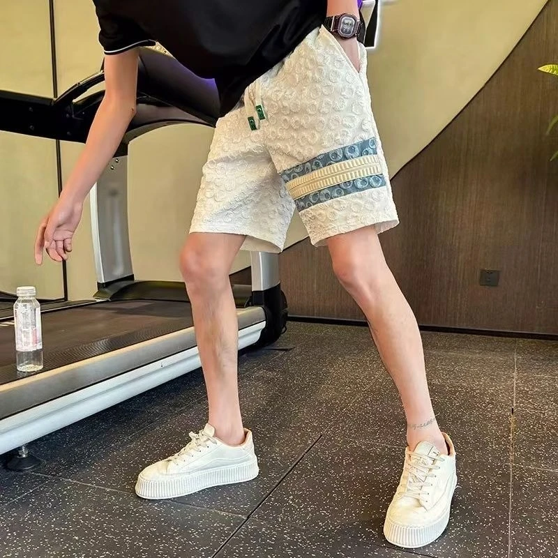 Men's Summer 5 Inch Inseam Shorts Casual Loose Fit Jacquard Striped Bermuda Shorts Lightweight Dopamine Style Streetwear