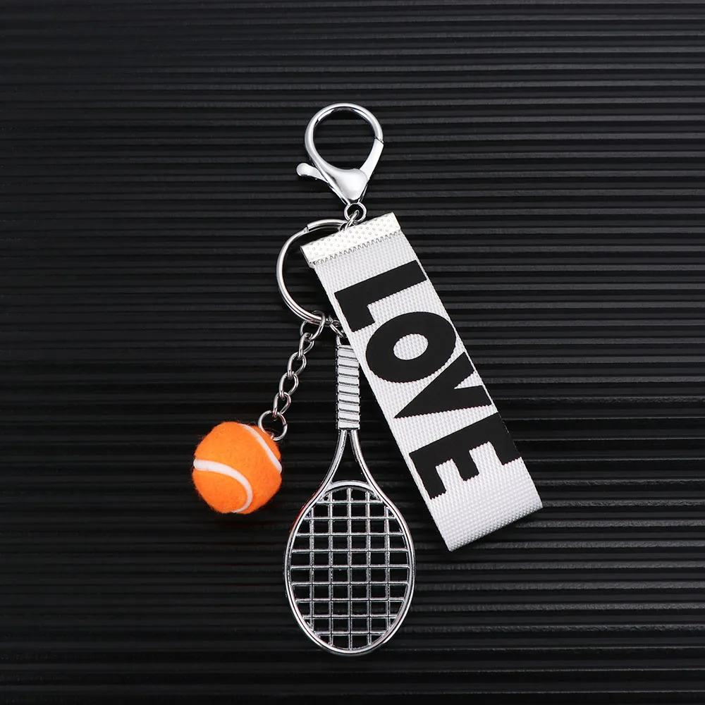 Letter Simple Tennis Keychain Creative Tennis Racket Tennis Racket Pendant Fashion Love Sports Keyring Backpack Decor