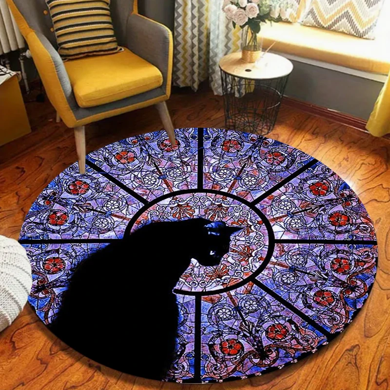 Vintage Gothic Rose Window Design Round Floor Mat Rugs Carpets Home Decoration Non Slip Washable Art Living Room Decoration