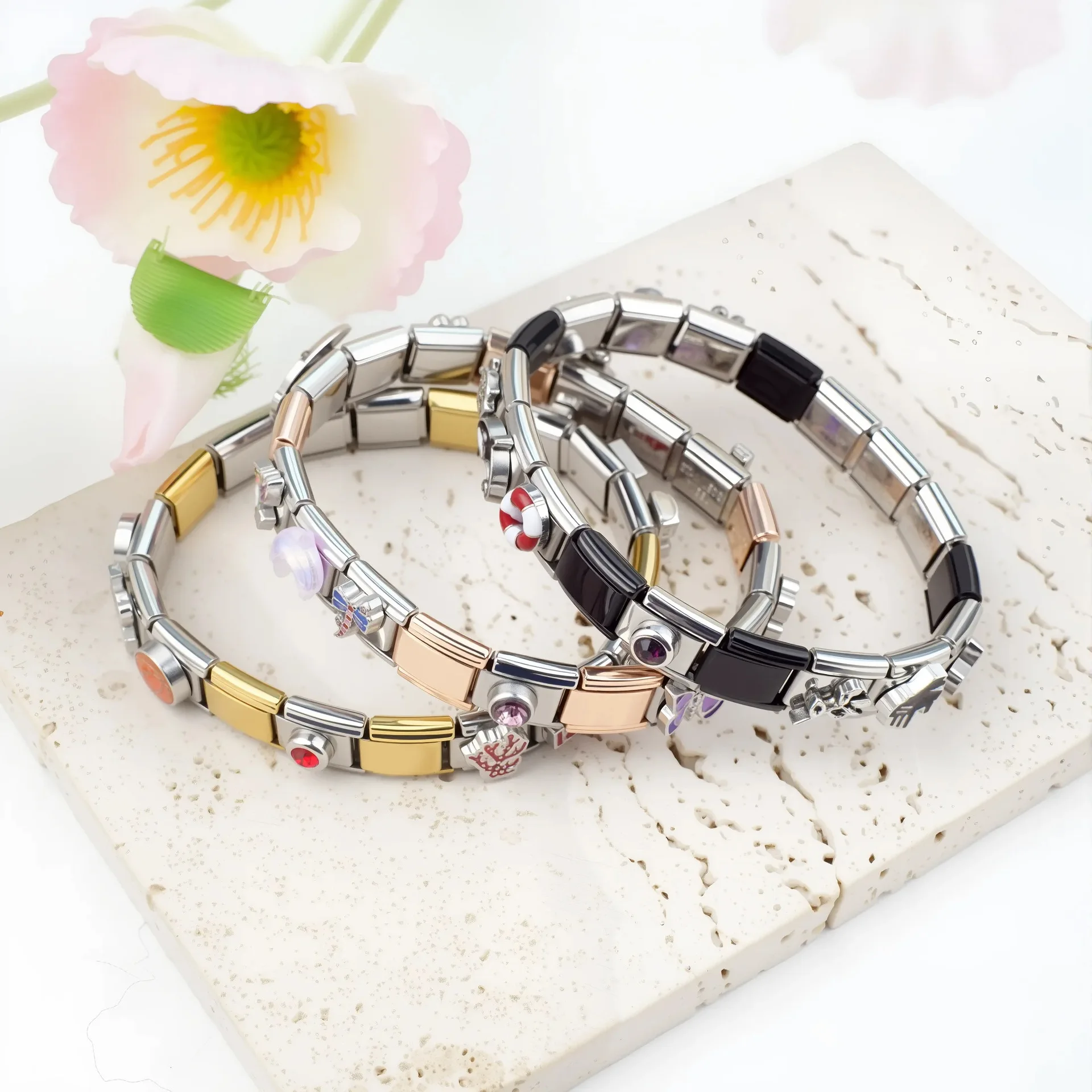 

2026 New Design 9mm Italian Charm Module Stainless Steel Bracelets For Woman Men Fashion Gifts DIY Jewelry Watch Strap Chain