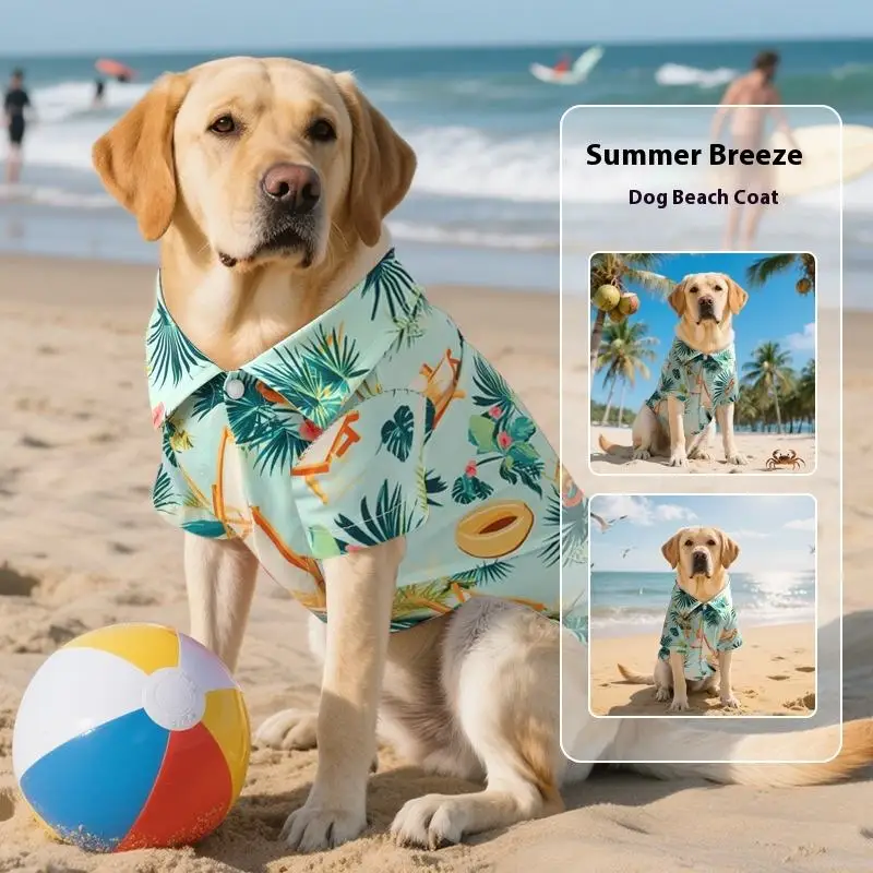 Breathable Printed Beach Shirt Ice Silk Cool Summer Large Dog Casual Clothes