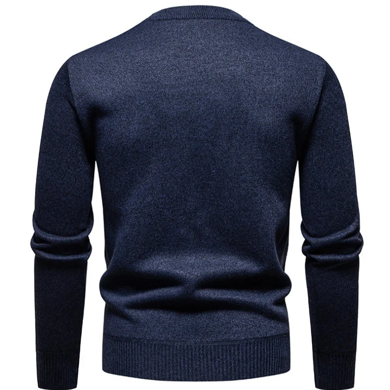 Suéteres de punto ajustados a la moda geométrica de Color sólido para hombre, suéter de punto informal cálido para hombre, jerséis de punto gruesos para Otoño e Invierno