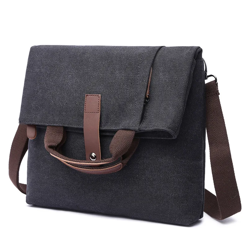 Men's Laptop Fashion Canvas Shoulder Bag Business Travel Crossbody Bag Outdoor Anti-Theft Messenger Pack Large Briefcase Handbag