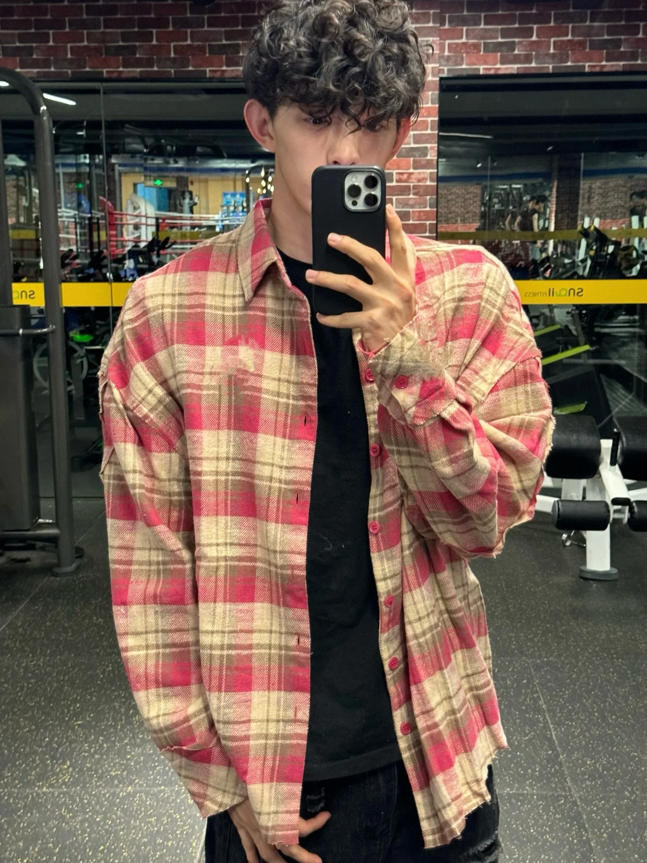 

American Retro Long Sve Plaid irt Men's Loose Casual Cleanfit Brued irt Early Autumn Trendy Brand Men's Women's Clot...
