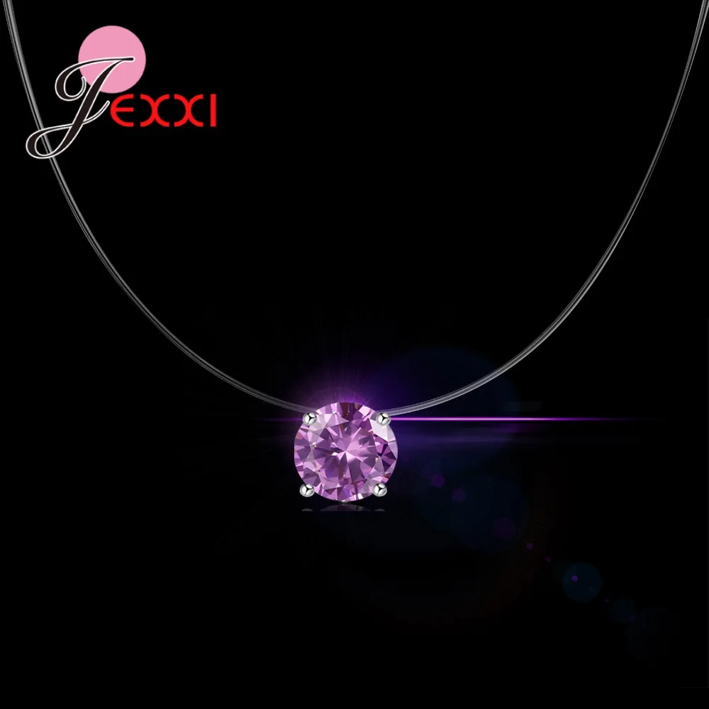925 Sterling Silver Shiny Round High Quality Stone Crystal Zircon Invisible Transparent Fishing Line Chain Necklace For Women