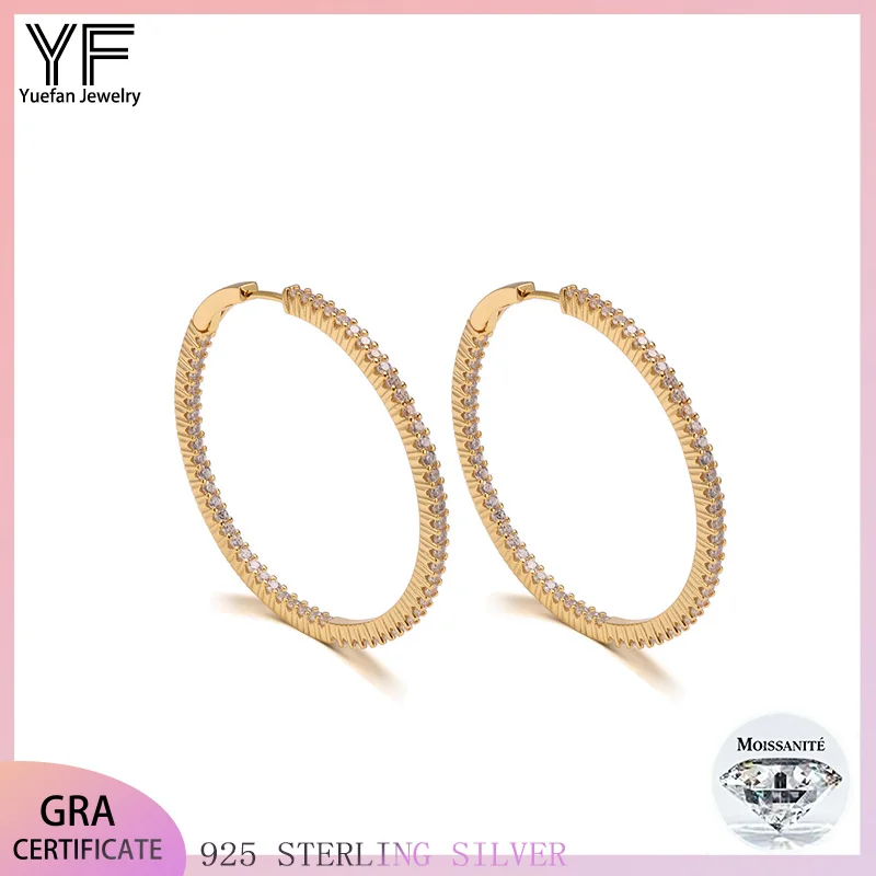 

Женские серьги из серебра 925 пробы с бриллиантами и муассанитом, покрытые золотом 18 карат, цвет D, сертифицированные VVS1, роскошные круглые украшения