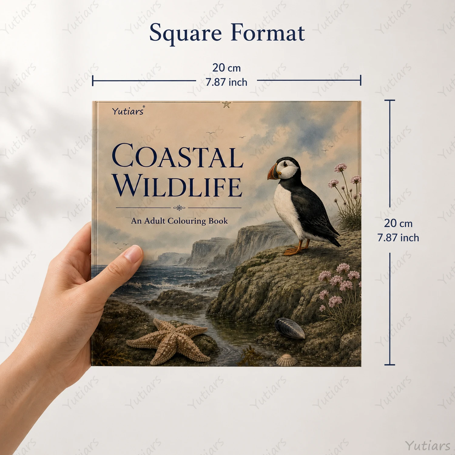 Yutiars Adult Colouring Book Coastal Wildlife Theme Sea Birds Ocean Animals Black Line Art 20cm Square Single Sided Hobby Gift