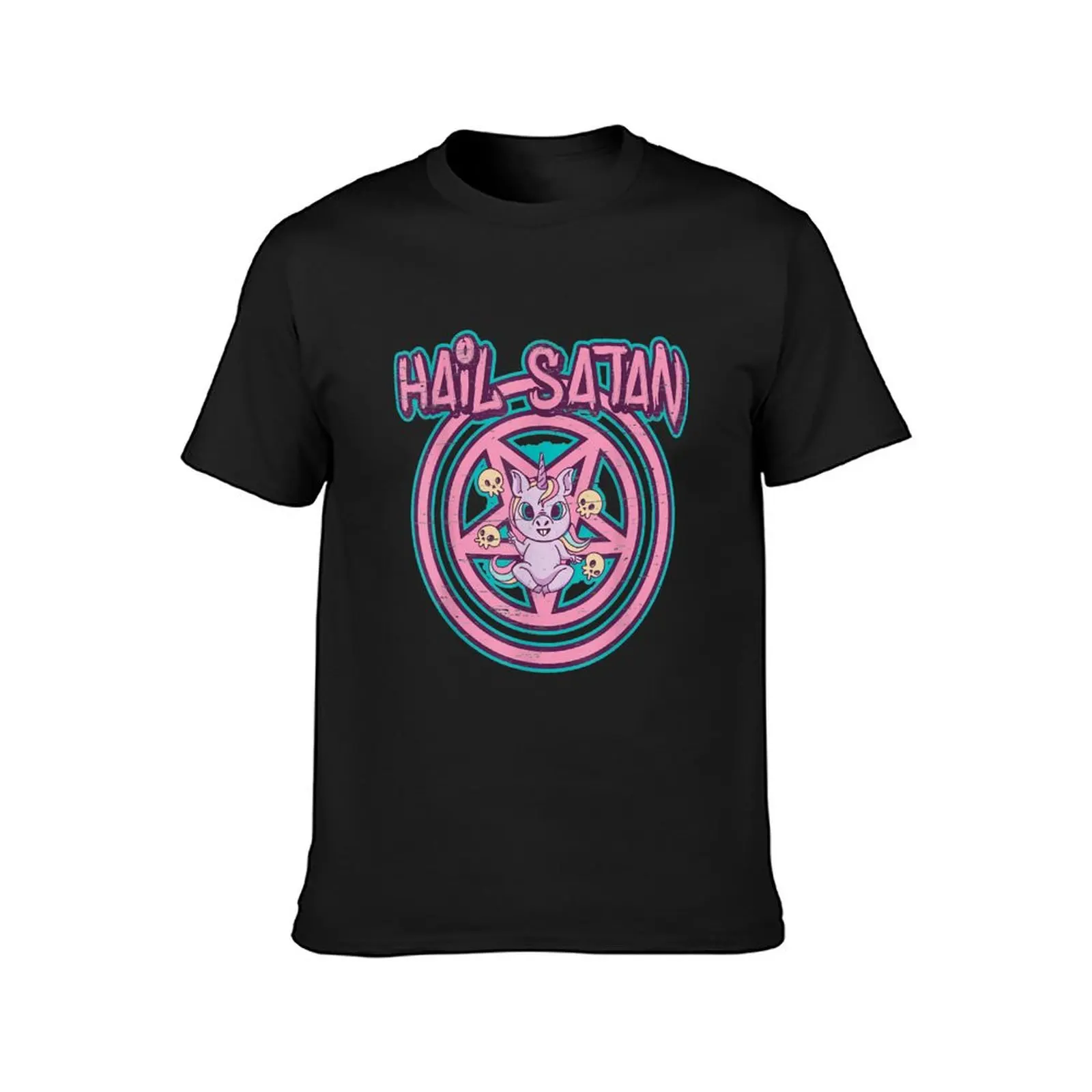 Hail Satan Death Metal Unicorn Black Dark Rock Death Metal T-Shirt tops plus size tops big and tall t shirts for men