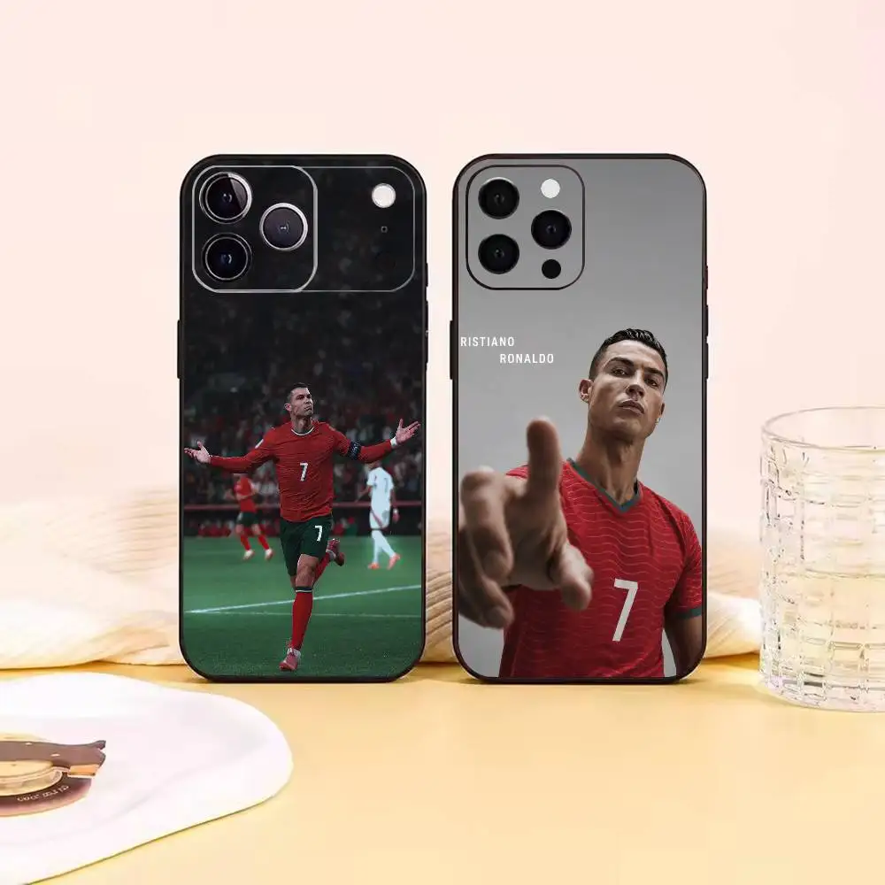 Football For CR7 R-Ronaldo 7   Black TPU Phone Case For iPhon 11 12 13 14 15 16 Pro Max 17 Pro