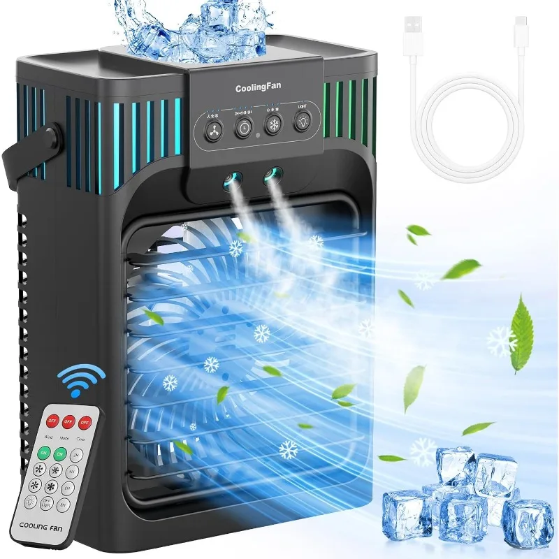 

Portable Air Conditioners, Evaporative Air Cooler with Remote, 3 Speed Humidify & 7 LED Light, 2-8H Timer, 1200ML Cooling Fan