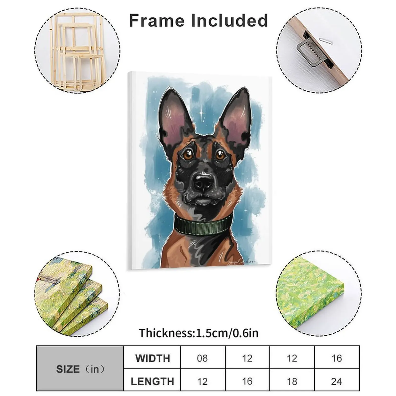 Cute Belgian Malinois Shepherd Dog Sashachoo Canvas Painting Personalized Party Plates Kitchen Customized Framed Wall Painting