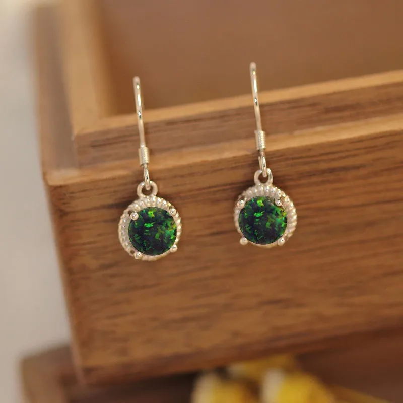 

Крючок для ушей с кисточкой, модные тканые ювелирные изделия, популярный стерлинговое серебро S925, зеленый опал