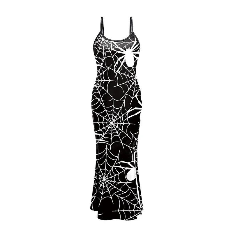 Vestido largo sin mangas con espalda descubierta para mujer, traje Sexy con abertura alta, estilo Punk Grunge, Vintage