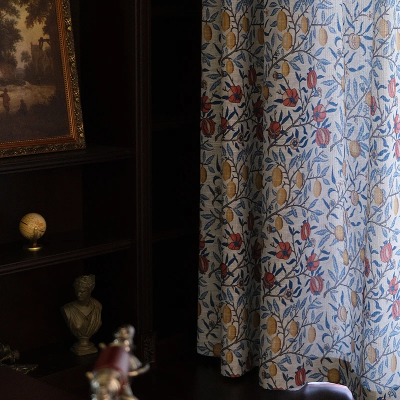 

New American Retro Printed Linen Blackout Curtains for Living Room Bedroom,High-end Custom Made Home Deco Partition Curtains