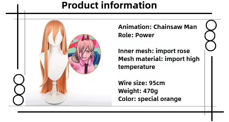 Peruki Cosplay Chainsaw Man na Halloween, pomarańczowe, długie, proste włosy dla kobiet, japońskie akcesoria do kostiumów Comic-Con, rekwizyty na imprezę