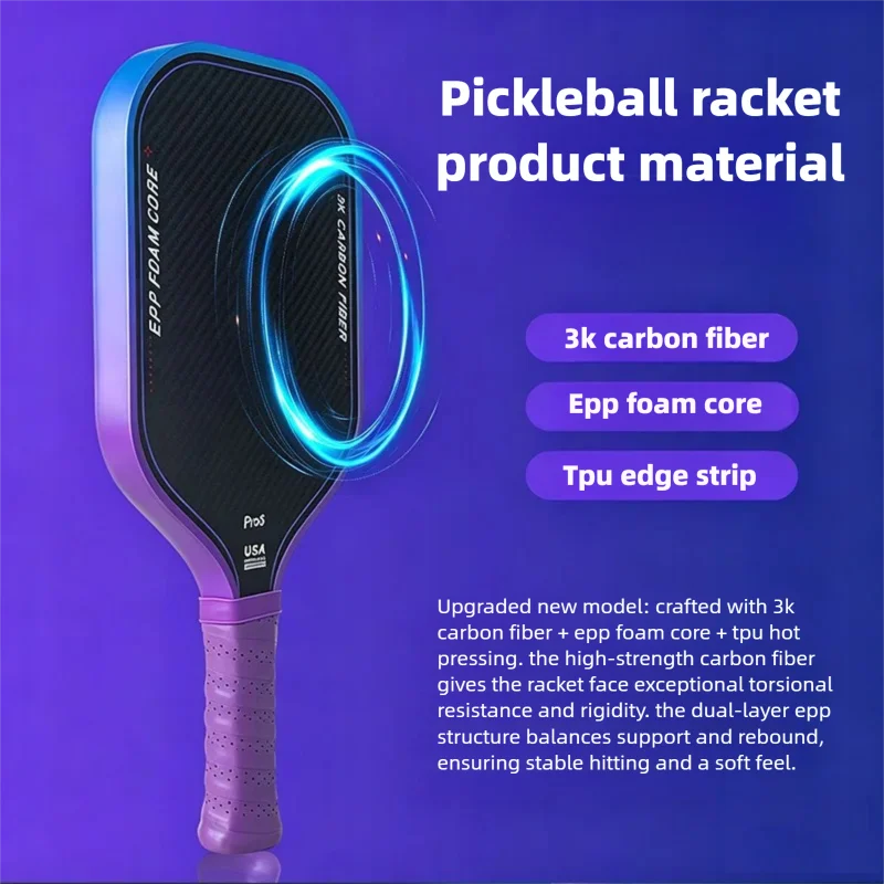 Pro6 Pickleball Paddle USAPA Approved 3K Carbon Fiber Grit Surface EPP Foam Core Tournament Racket Extended Handle for Training
