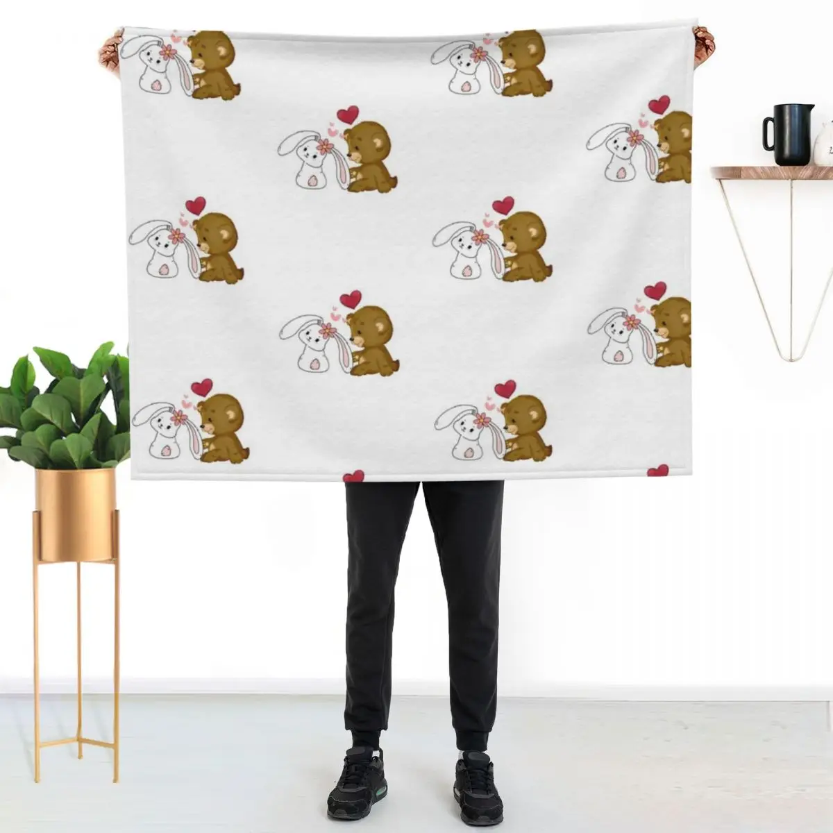 Brown Bear And Bunny Rabbit In Love 3 Throw Blanket Designers Quilt Picnic decorative Weighted Bed linens Blankets
